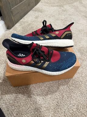 adidas Kids Red & Navy Gold Accent Athletic Sneakers